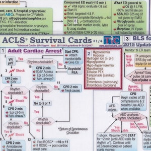 ACLS (Advanced Cardiac Life Support) Survival Card Quick Reference Study Guide - 4 card set, Laminated/Hole punched,  water resistant