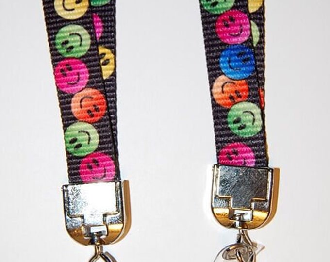 Various Print flat adjustable lanyard with loop or clip to attach badge or keys, etc.