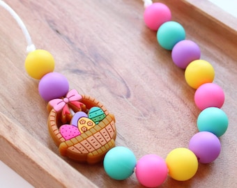Easter Eggs in basket Pastel kids Necklace Child Sensory necklace Child Jewellery
