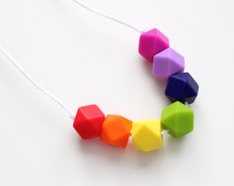 Rainbow Silicone Necklace: Sensory Fiddle Beads, New Mum Gift