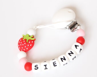 Clip per ciuccio personalizzata alla fragola, regalo per bambina, porta succhietto, clip per ciuccio, clip per ciuccio in silicone, porta ciuccio, regalo per baby shower