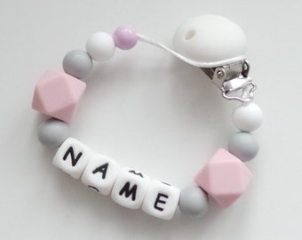 Personalisierter Schnullerclip, Baby Mädchen Geschenk, Schnullerhalter, Schnullerclip, Silikon Schnullerclip, Rosa & Grauer Schnullerhalter, Baby-Dusche-Geschenk