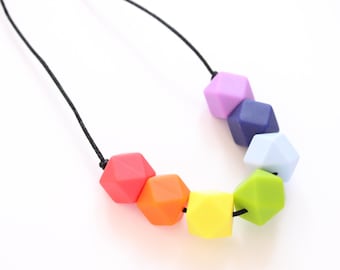 Rainbow Silicone Nursing necklace, Breastfeeding necklace, Sensory necklace, Fiddle necklace, New Mum gift, Mama necklace