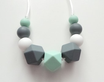 Mint & Grey Silicone Nursing Necklace
