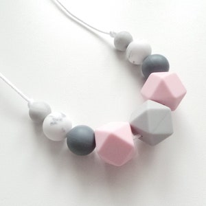 Silicone Nursing necklace Breastfeeding Necklace Sensory Necklace Fiddle necklace New Mum gift Mama necklace Pink & Grey, Marble