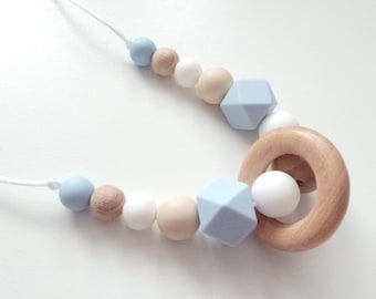 Silicone Wood Nursing Necklace: Sensory Fiddle Beads, New Mum Gift