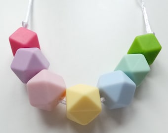 Rainbow Silicone Necklace: Sensory Fiddle Necklace New Mum Gift