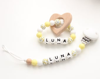 Personalised Baby Gift Set, Silicone Pacifier Clip, Sensory Toy