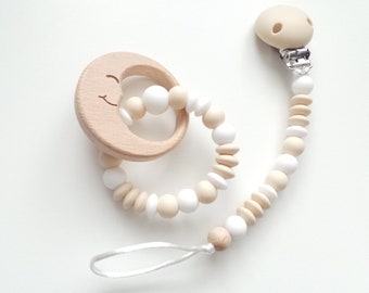 Wooden Moon Baby Pacifier Clip, Sensory Toy, Keepsake Gift