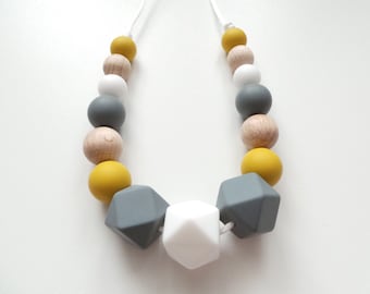 Silicone Wood Nursing Necklace: Sensory Fiddle Beads, New Mum Gift