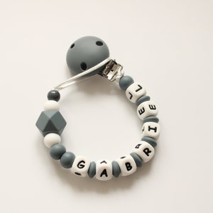 Personalised silicone dummy clip Baby pacifier clip New baby gift Baby girl gift Baby boy gift unisex baby gift christening gift Dark Grey