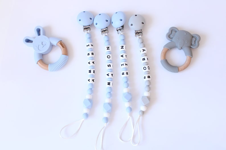 Personalised silicone dummy clip Baby pacifier clip New baby gift Baby girl gift Baby boy gift unisex baby gift christening gift Pale Blue