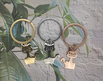 Niedlicher Katzen Schlüsselanhänger aus Edelstahl in den Farben gold, silber und rose'. Schlüsselanhänger Katze, personalisiert mit Namen.