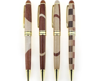 Stylo à bille élégant en bois avec fourniture en métal doré, neuf mars 2023, haute qualité, motifs variés