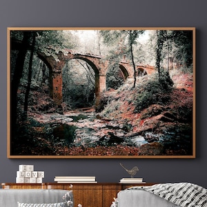 Aqueduct - Landscape - Digital Stamp - Travels - Nature - Antique - Design - Wall Art- Poster - Fable - Plants - Green - Brown