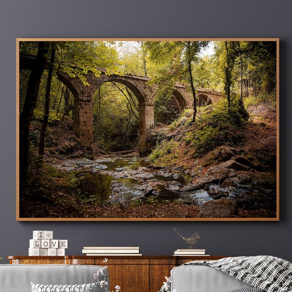 Aqueduct - Landscape - Digital Stamp - Travels - Nature - Antique - Design - Wall Art- Poster - Fable - Plants - Green - Brown