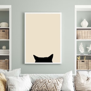 Minimal Cat - Le chat noir  - The black cat - Wall art - Digital print - Cat - Minimal style - Minimal - France - Color - White - Poster