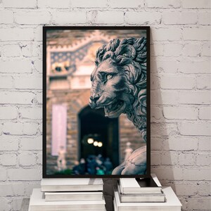 Piazza della Signoria - Art print - Wall art - Digital print - Palace - Tuscany - Italy - Lion - Art  - Wallpaper - Desktop - Statue