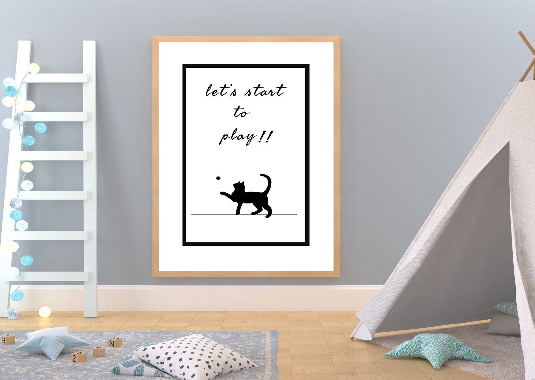 The Black Cat Wall Art Digital Print Cat Minimal Black White Room