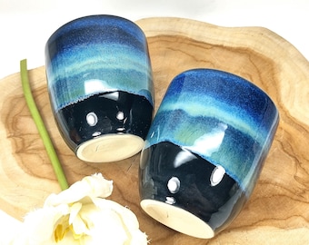 2 pcs ceramic cup hand-made, polar night, tulip shape, 250ml