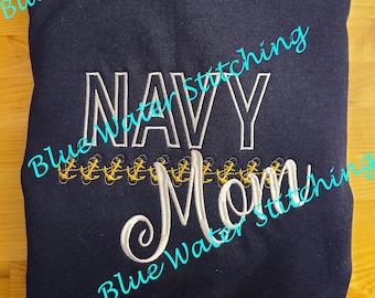 Embroidered Navy Mom, Dad, Brother, Aunt, etc. Hooded Sweatshirts