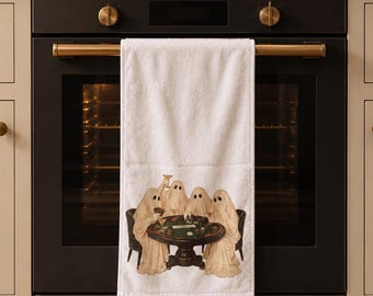 Spooky Ghost Poker Night Tea Towel, Microfibre Kitchen Décor