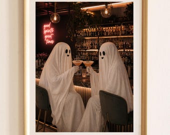 Glamorous Ghost Cocktail Print | Halloween Girls Night Wall Art (A4/A3)