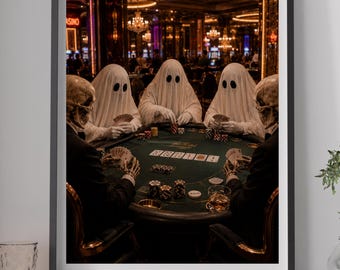 Spooky Vegas Ghost Poker Print | Neon Halloween Casino Wall Art (A4/A3)