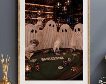 Ghost Poker Night Print | Moody Halloween Casino Wall Art (A4/A3)