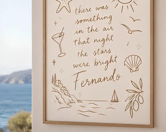 ABBA Inspired Fernando Lyric Print, Mediterranean Coastal Wall Art (A4/A3)