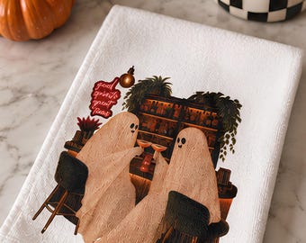 Halloween Ghost Cocktail Bar Tea Towel, Microfibre Kitchen Cloth (19x23cm)