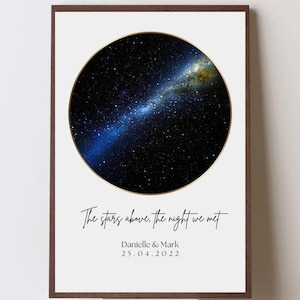 Impression de carte des étoiles personnalisée, ciel nocturne le jour de votre naissance, carte des étoiles par date constellation en téléchargement numérique - Saint-Valentin, anniversaire, anniversaire