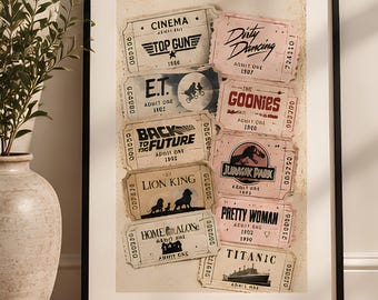 Retro Cinema Ticket Print, 80s 90s Movie Poster, VHS Inspired Wall Art (A4/A3)