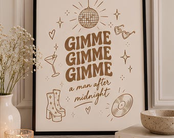 ABBA Inspired Disco Print, Neutral 70s Wall Art, Mamma Mia Gift (A4/A3)