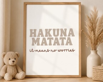 Hakuna Matata Print, Neutral Boho Nursery Wall Art, Positive Quote (A4/A3)