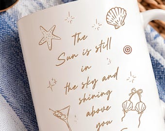 ABBA Inspired Ceramic Mug, Chiquitita Quote, Neutral Doodles (Microwave Safe)