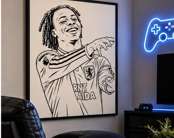 Johan Manzambi Aston Villa Inspired Print | AVFC Football Wall Art | Villa Player Poster | Football Fan Gift | Boys Bedroom Decor