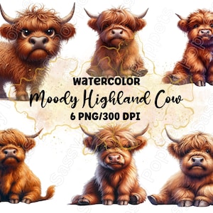 Highland Cow Clipart, Moody Funny Highland Cow, Highland Cow PNG, Sublimación Highland Cow,