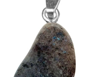KRIO® – 1 x Trollite - made of lepidolite, lithium mica, lazulite, tourmaline blue, size M drilled as pendant for leather strap OR with silver eyelet