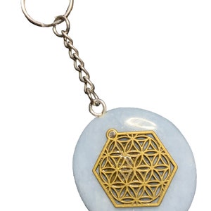 KRIO® – disc stone/ gemstone with *flower of life* as keychain