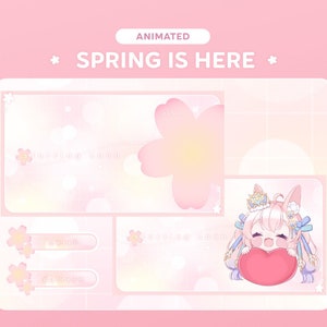 Animated Spring | Starting, Ending and Be Right Back BRB Scene Overlays & Panels for Twitch and Youtube, Cozy Pink Spring Sakura Flowers