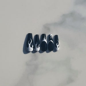 Black and White Fire  French Tip Press on Nails