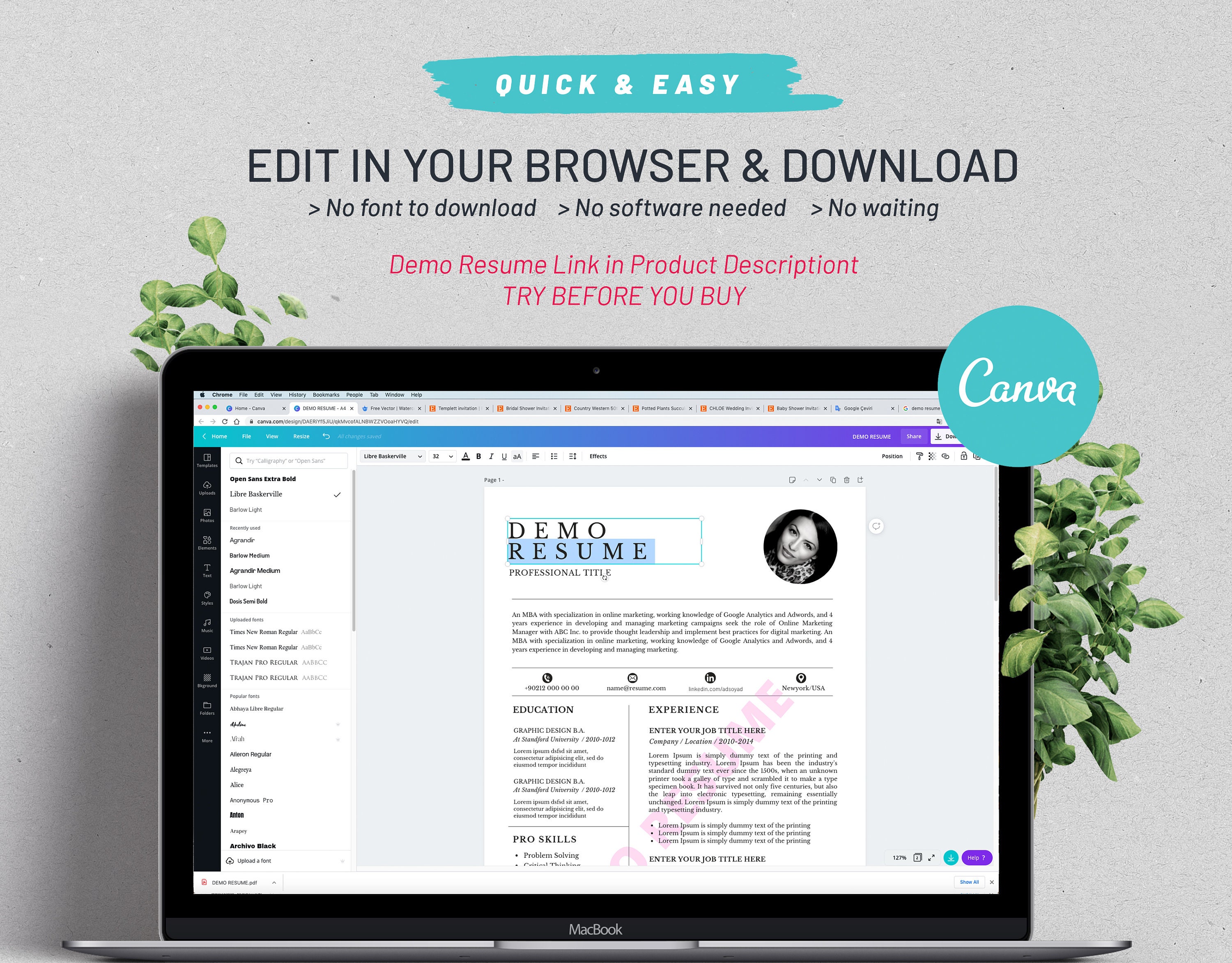 ATS Friendly Resume Template for Canva CV Template Easy - Etsy