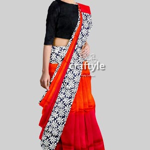 Block Printed Silk Saree - Hand Block Print Wedding Saree with Blouse - Elegant Mulberry Silk for Women