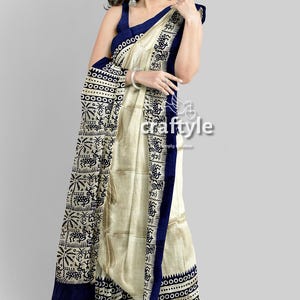 Block Print Saree - Handblock Gedruckter reiner Seiden Saree mit Blusenteil | Frauen ethnischen tragen, Maulbeerseide