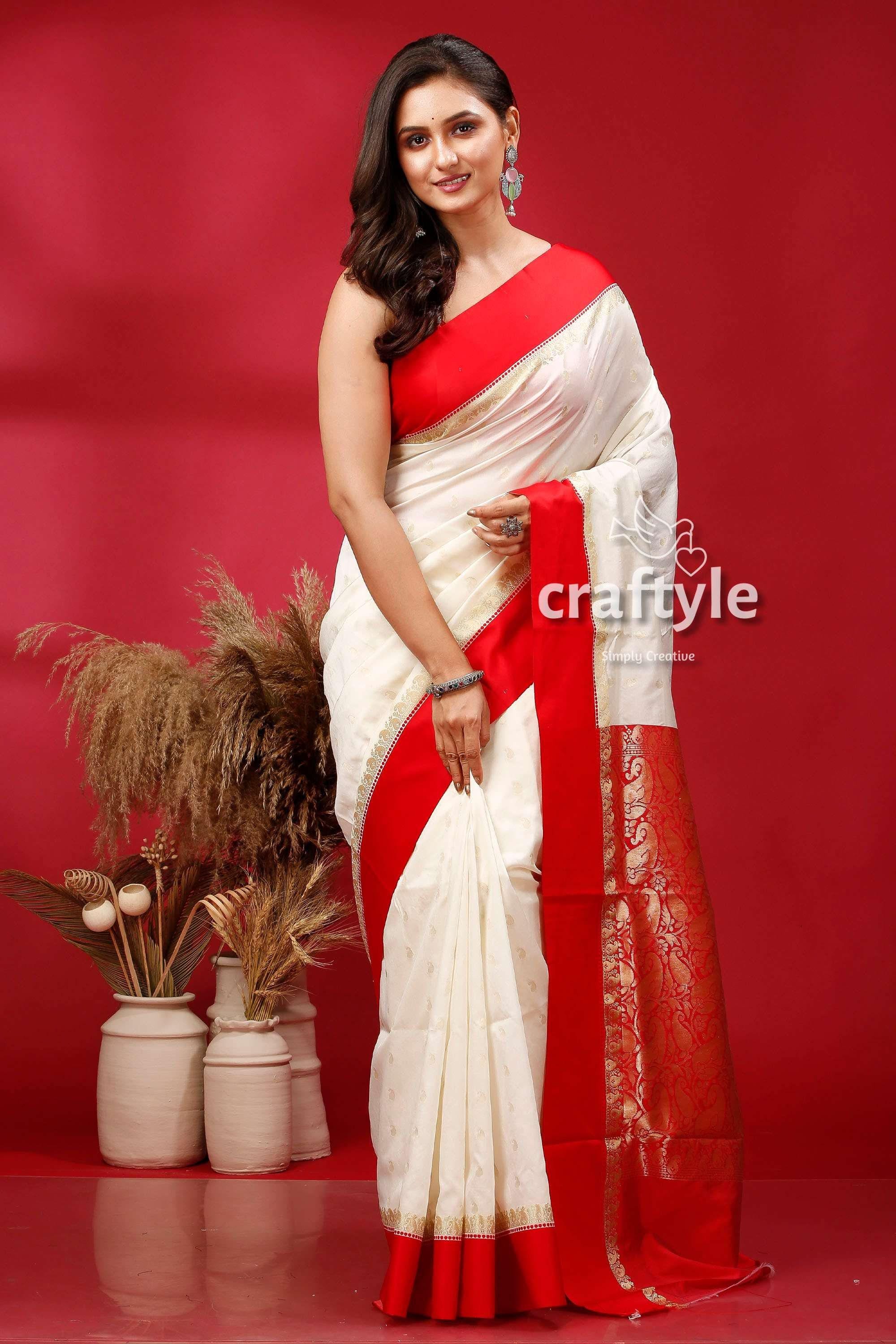 bengali red white saree