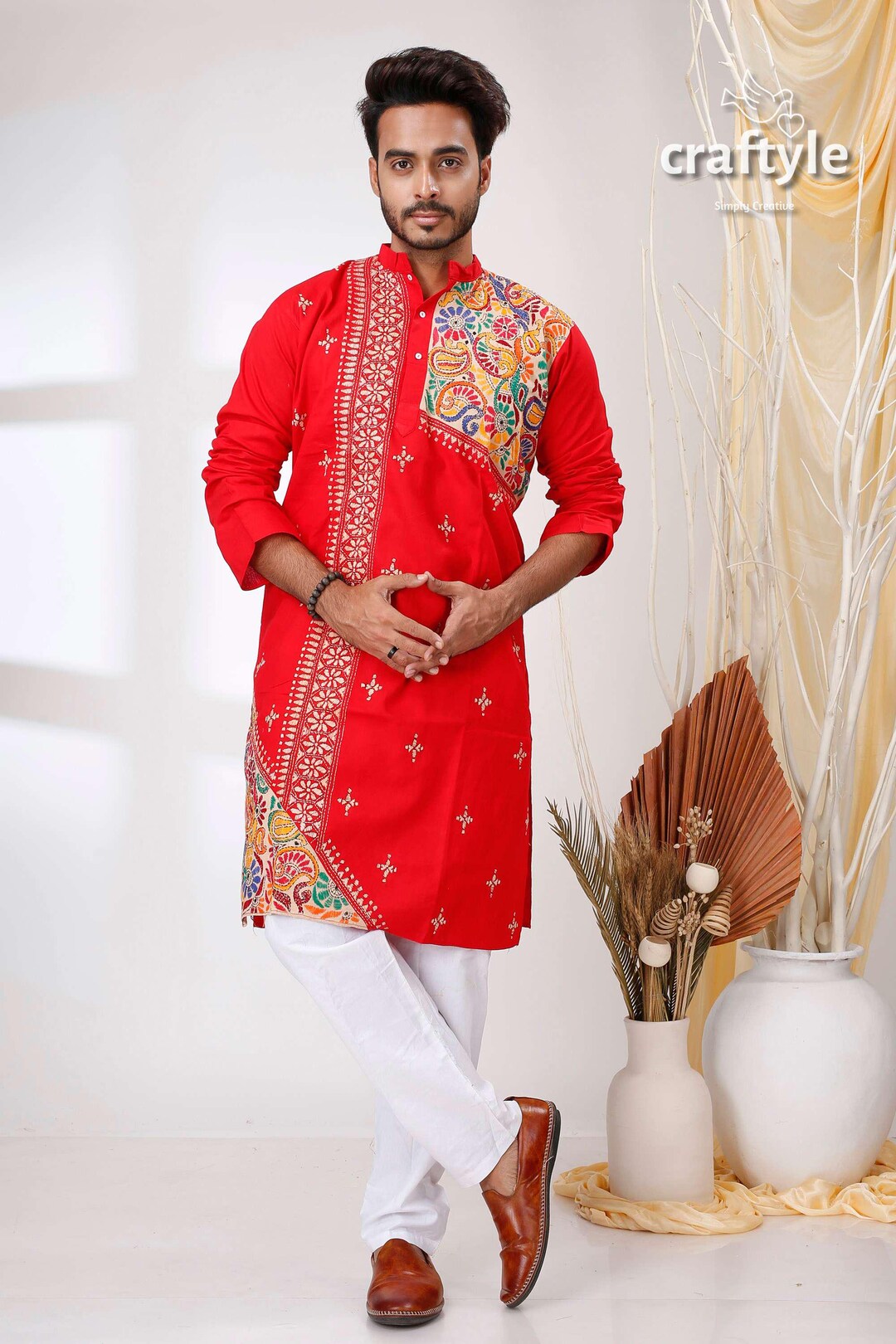 Crimson Shadows Long Panel Kurta