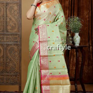Pistachio Green Silk Tissue Organza Saree - Soft and Elegant