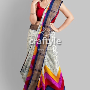 Stylish Block Printed Zari Tussar Silk Sarees with Blouse Piece | Silk Mark Certified Pure Tussar Saree | Hand Block Print Wedding Saree
