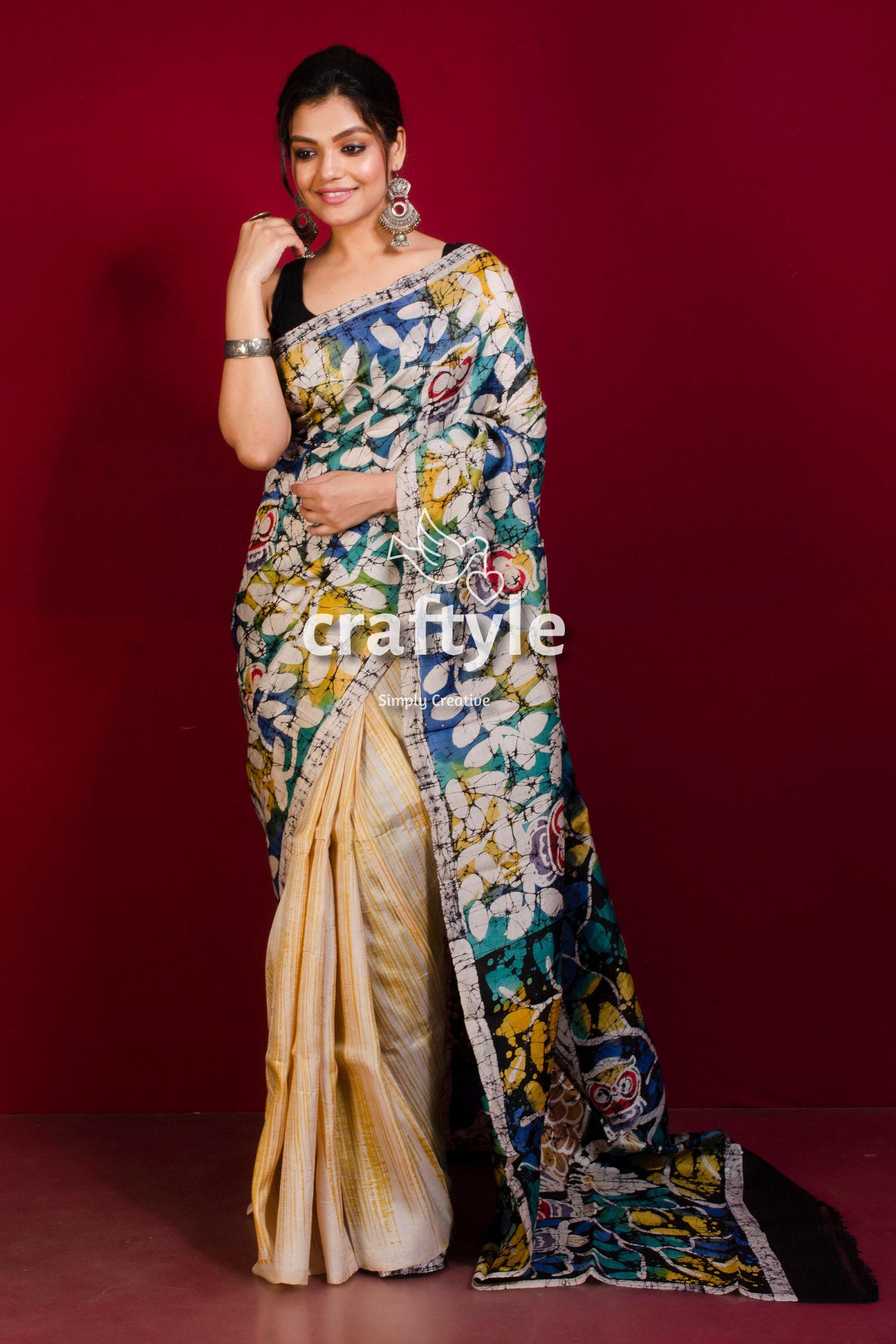 手描きシルクバティックフラワー赤